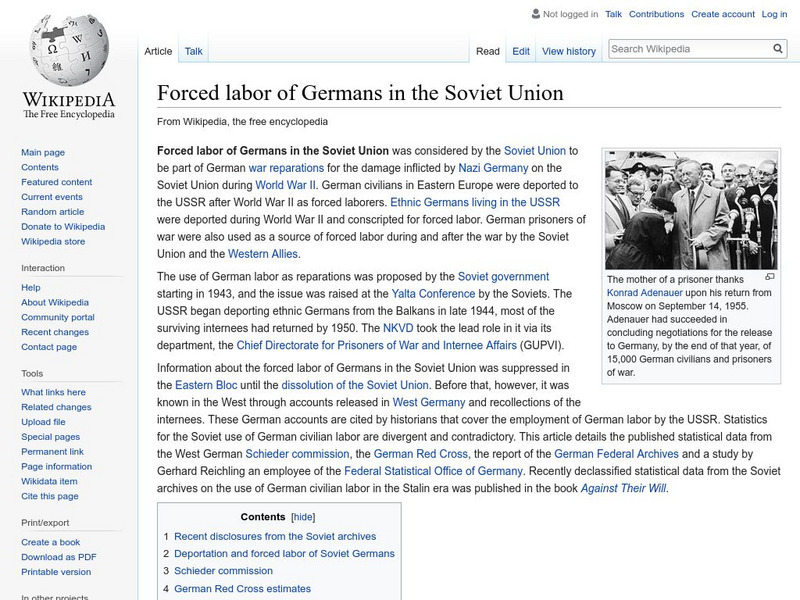 Wikipedia: Forced Labor of Germans in the Soviet Union Handout