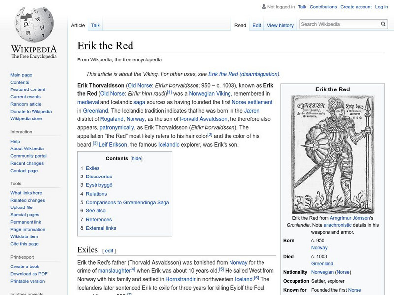 Wikipedia: Erik the Red Handout Wikipedia: Erik the Red Handout