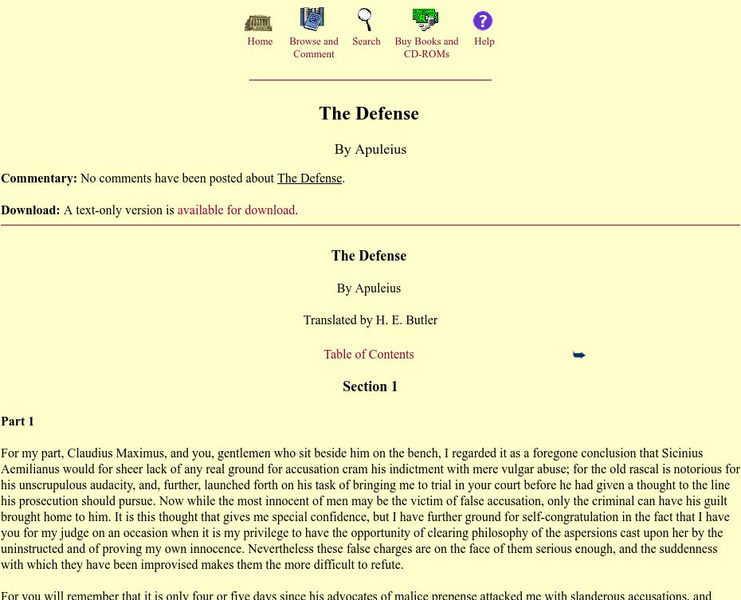 Mit: Internet Classics Archive: "The Defense" by Apuleius Article