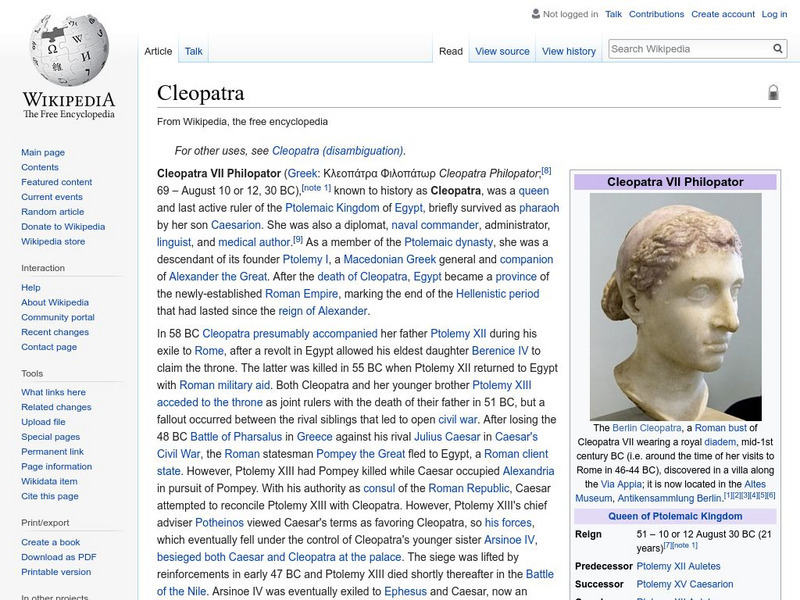 Wikipedia: Cleopatra Handout Wikipedia: Cleopatra Handout