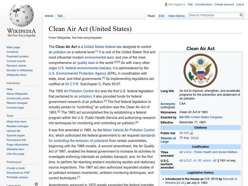 Wikipedia: Clean Air Act (United States) Handout Wikipedia: Clean Air Act (United States) Handout