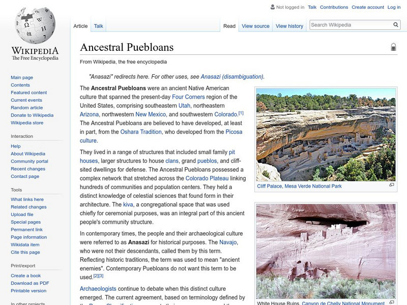 Wikipedia: Ancestral Puebloans Handout