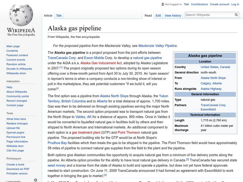Wikipedia: Alaska Gas Pipeline Handout
