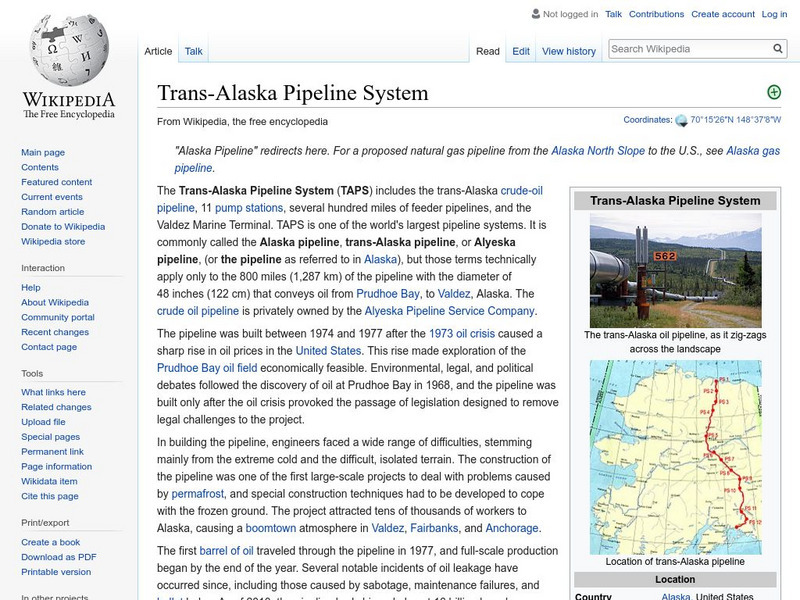 Wikipedia: Trans Alaska Pipeline System Handout Wikipedia: Trans Alaska Pipeline System Handout