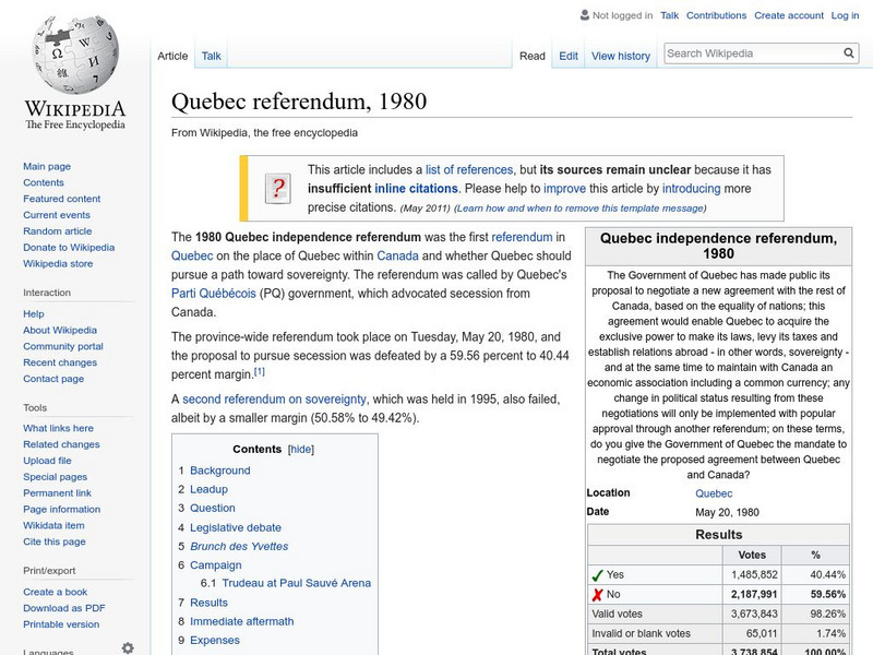 Wikipedia: Quebec Referendum, 1980 Handout Wikipedia: Quebec Referendum, 1980 Handout