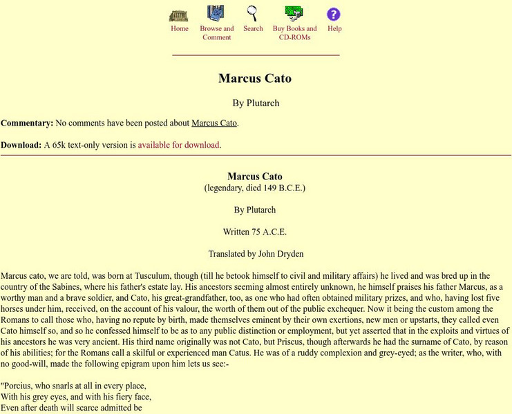 Mit: Internet Classics Archive: "Marcus Cato," by Plutarch Primary Mit: Internet Classics Archive: "Marcus Cato," by Plutarch Primary