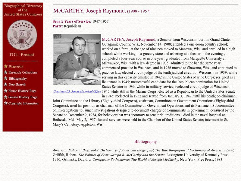 Loc: Biographical Directory of the u.s. Congress: Mc Carthy, Joseph Raymond Handout Loc: Biographical Directory of the u.s. Congress: Mc Carthy, Joseph Raymond Handout