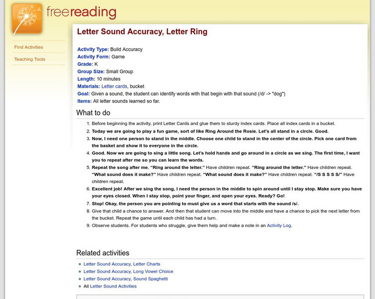 Free Reading: Letter Ring Game: Letter Sound Accuracy Activity Lesson Plan Free Reading: Letter Ring Game: Letter Sound Accuracy Activity Lesson Plan