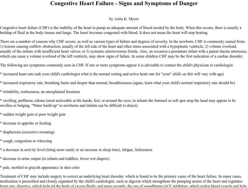 Congestive Heart Failure: Signs and Symptoms of Danger Article Congestive Heart Failure: Signs and Symptoms of Danger Article