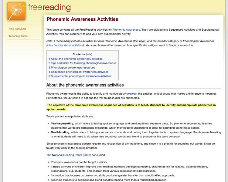 Free Reading: Phonemic Awareness Activities Lesson Plan Free Reading: Phonemic Awareness Activities Lesson Plan