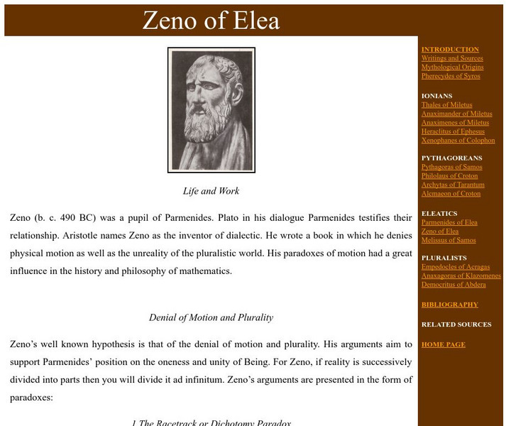 Ancient Greek Philosophy: Zeno of Elea Handout Ancient Greek Philosophy: Zeno of Elea Handout