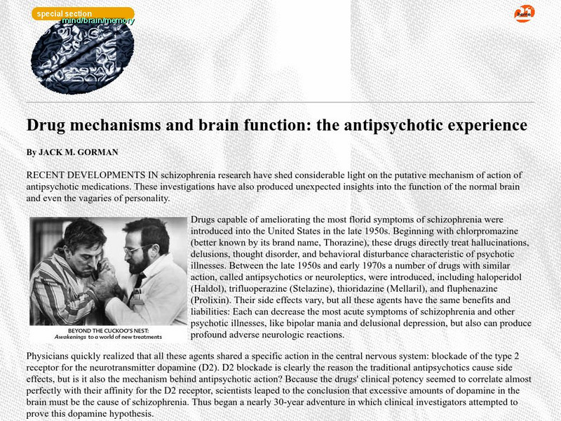 Drug Mechanisms and Brain Function: The Antipsychotic Experience Handout Drug Mechanisms and Brain Function: The Antipsychotic Experience Handout