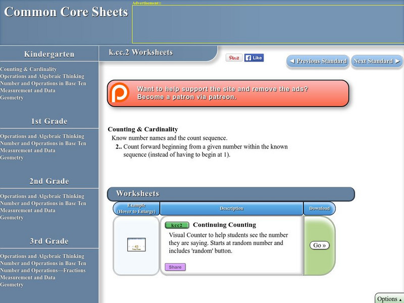 Common Core Sheets: Continuing Counting Unknown Type Common Core Sheets: Continuing Counting Unknown Type