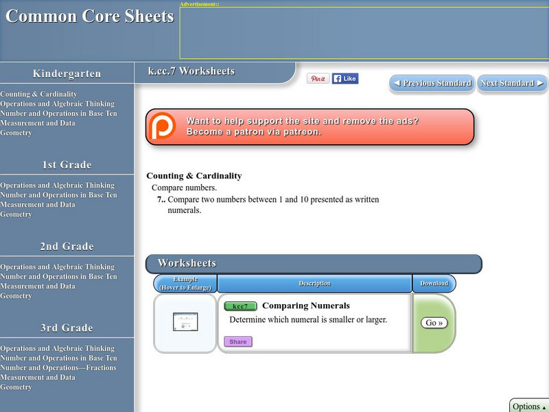 Common Core Sheets: Comparing Numbers Unknown Type Common Core Sheets: Comparing Numbers Unknown Type