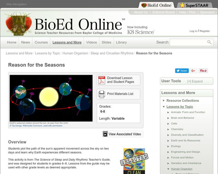 Bio Ed Online: Reason for the Seasons Lesson Plan Bio Ed Online: Reason for the Seasons Lesson Plan