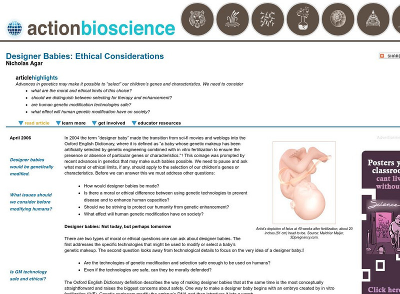 Action Bioscience: Designer Babies: Ethical Considerations Article Action Bioscience: Designer Babies: Ethical Considerations Article