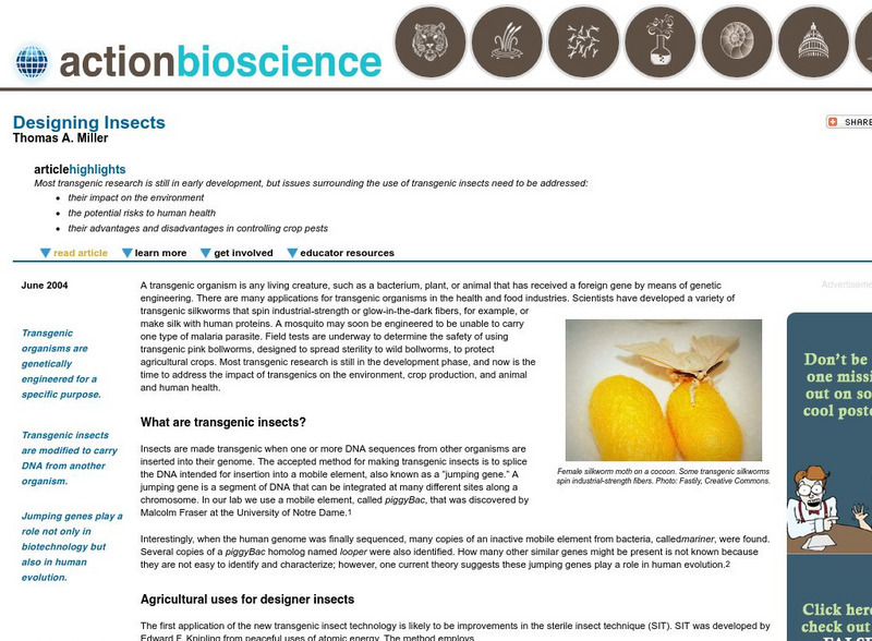 Action Bioscience: Designing Insects Article Action Bioscience: Designing Insects Article