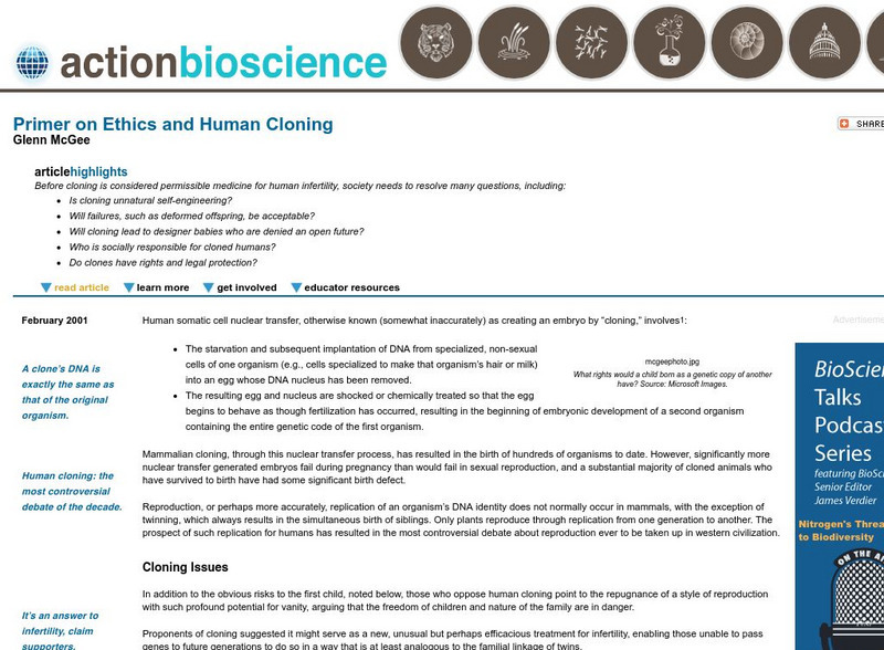 Action Bioscience: Primer on Ethics and Human Clonings Article Action Bioscience: Primer on Ethics and Human Clonings Article