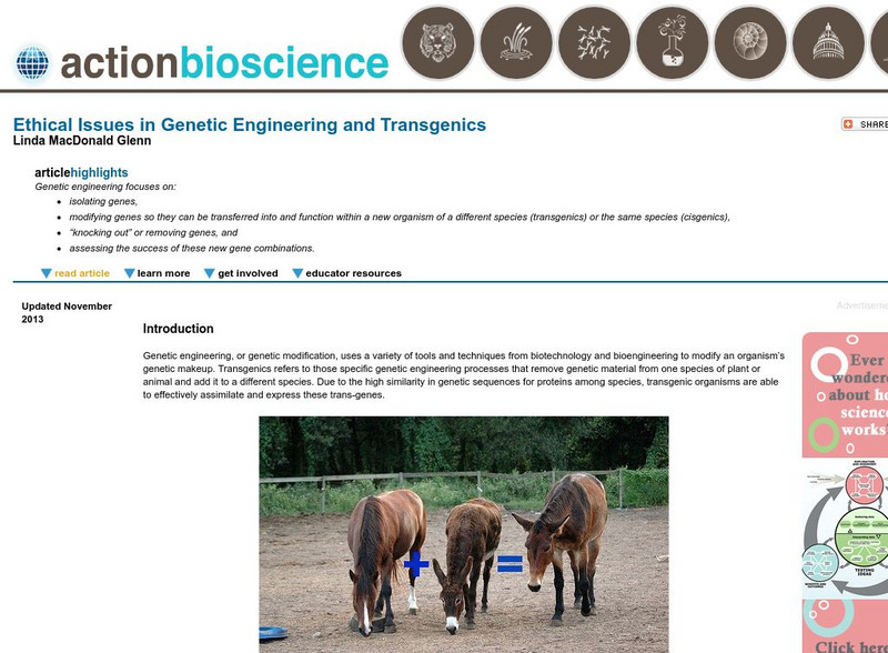 Action Bioscience: Ethical Issues in Genetic Engineering and Transgenics Article Action Bioscience: Ethical Issues in Genetic Engineering and Transgenics Article