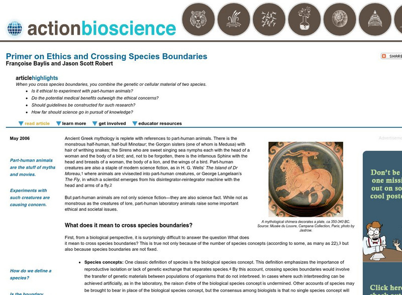 Action Bioscience: Primer on Ethics and Crossing Species Boundaries Article Action Bioscience: Primer on Ethics and Crossing Species Boundaries Article