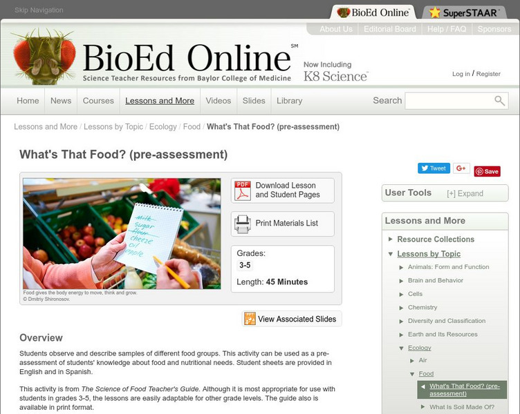 Bio Ed Online: What's That Food? (Pre Assessment) Lesson Plan Bio Ed Online: What's That Food? (Pre Assessment) Lesson Plan