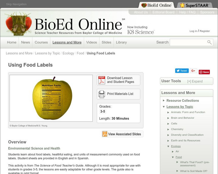Bio Ed Online: Using Food Labels Lesson Plan Bio Ed Online: Using Food Labels Lesson Plan