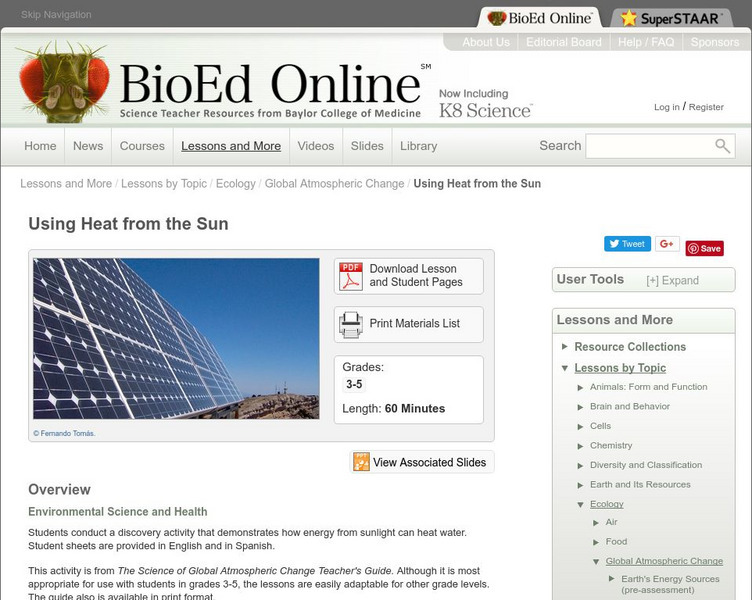 Bio Ed Online: Using Heat From the Sun Lesson Plan Bio Ed Online: Using Heat From the Sun Lesson Plan