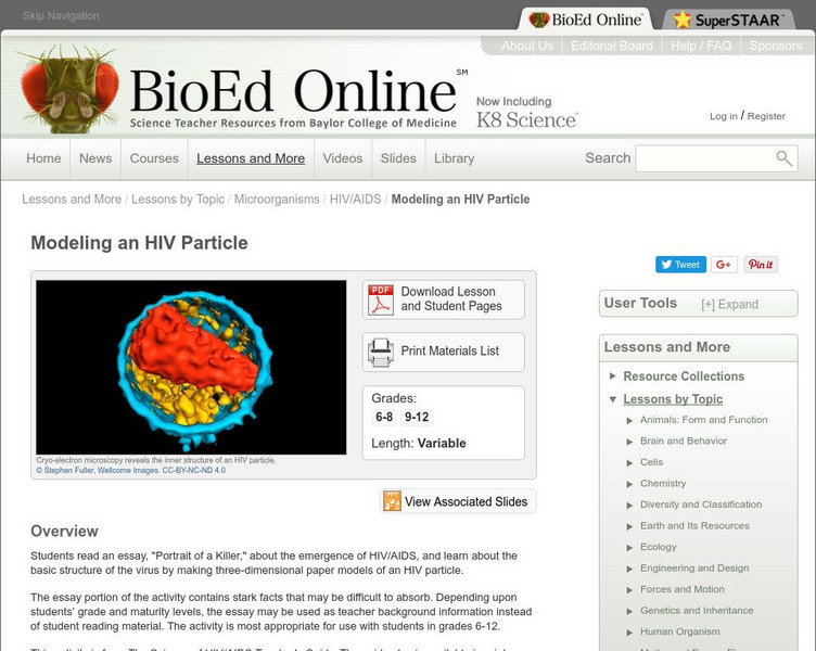 Bio Ed Online: The Science of Hiv/aids: Modeling an Hiv Particle Lesson Plan Bio Ed Online: The Science of Hiv/aids: Modeling an Hiv Particle Lesson Plan
