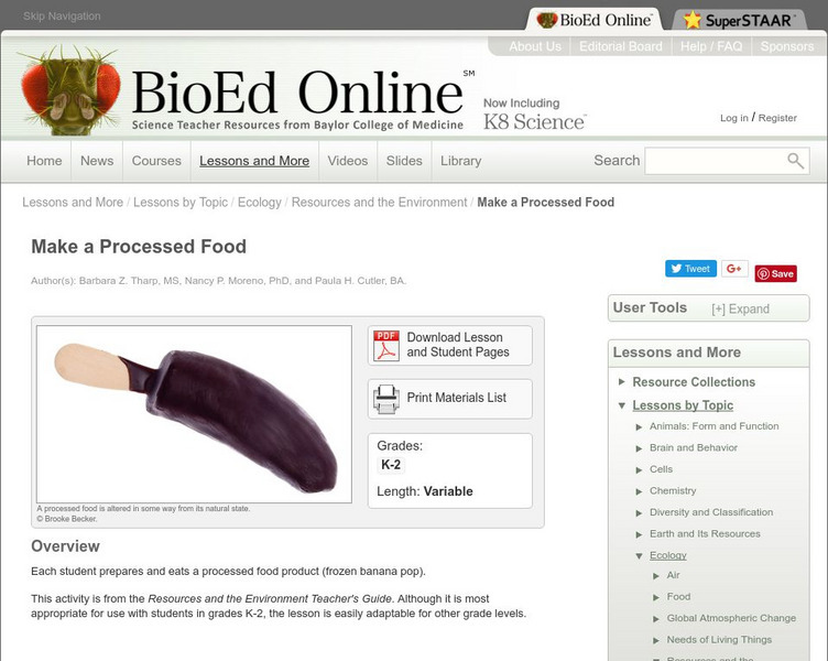 Bio Ed Online: Resources and the Environment: Make a Processed Food Lesson Plan Bio Ed Online: Resources and the Environment: Make a Processed Food Lesson Plan