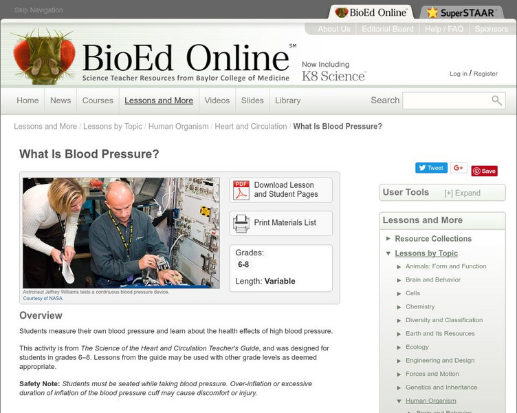 Bio Ed Online: What Is Blood Pressure? Lesson Plan Bio Ed Online: What Is Blood Pressure? Lesson Plan