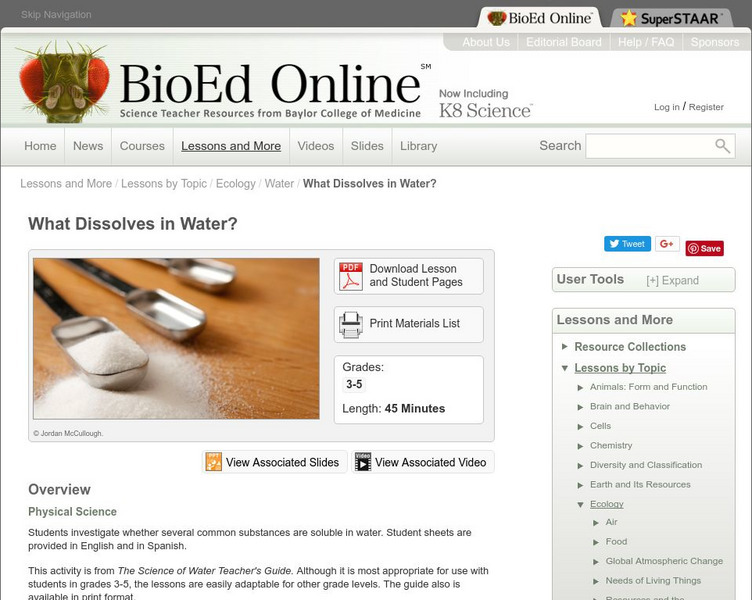 Bio Ed Online: What Dissolves in Water? Lesson Plan Bio Ed Online: What Dissolves in Water? Lesson Plan