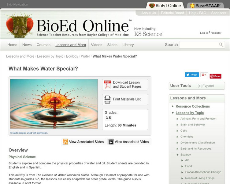 Bio Ed Online: What Makes Water Special? Lesson Plan Bio Ed Online: What Makes Water Special? Lesson Plan