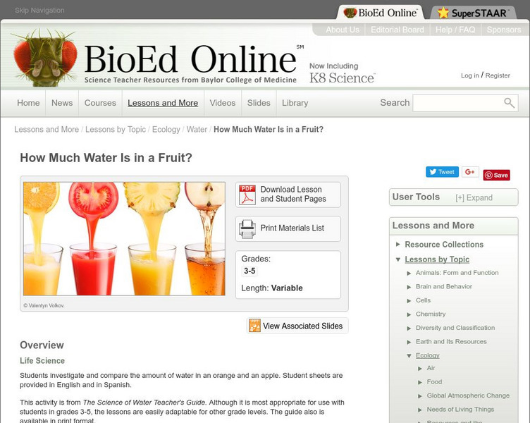 Bio Ed Online: How Much Water Is in a Fruit? Lesson Plan
