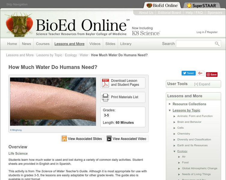Bio Ed Online: How Much Water Do Humans Need? Lesson Plan Bio Ed Online: How Much Water Do Humans Need? Lesson Plan