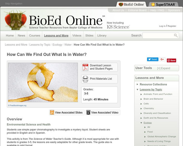 Bio Ed Online: How Can We Find Out What Is in Water? Lesson Plan Bio Ed Online: How Can We Find Out What Is in Water? Lesson Plan
