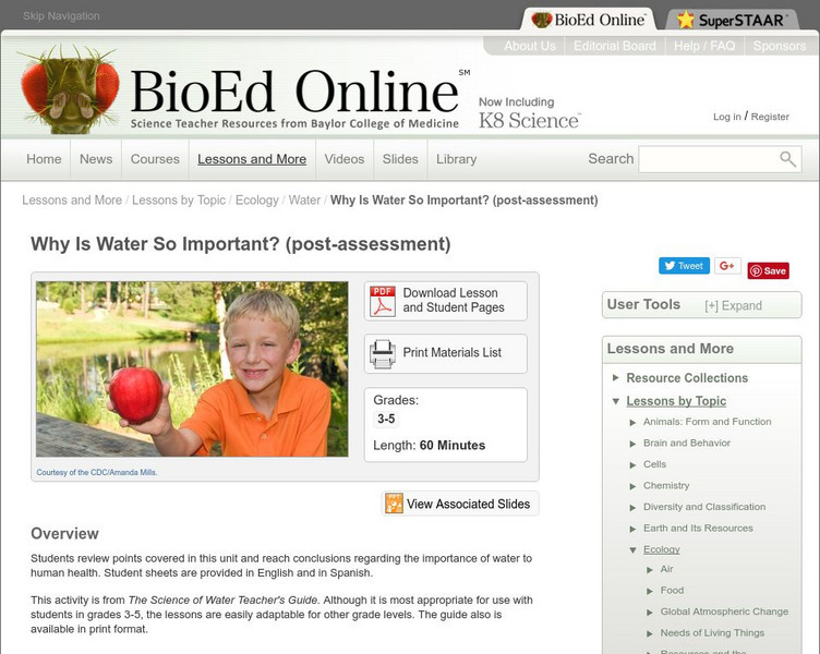 Bio Ed Online: Why Is Water So Important? Unknown Type Bio Ed Online: Why Is Water So Important? Unknown Type