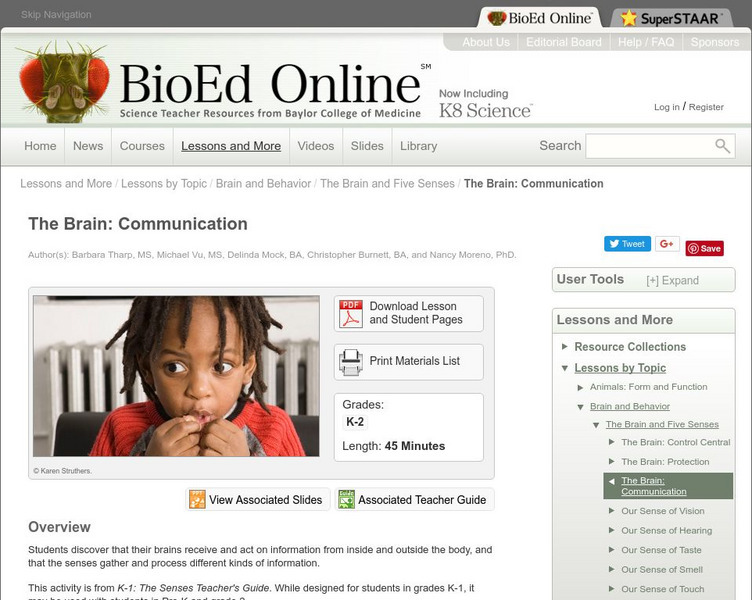 Bio Ed Online: The Brain: Communication Lesson Plan Bio Ed Online: The Brain: Communication Lesson Plan