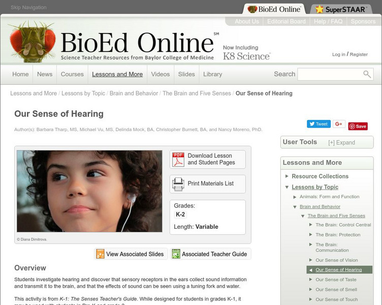 Bio Ed Online: Our Sense of Hearing Lesson Plan Bio Ed Online: Our Sense of Hearing Lesson Plan