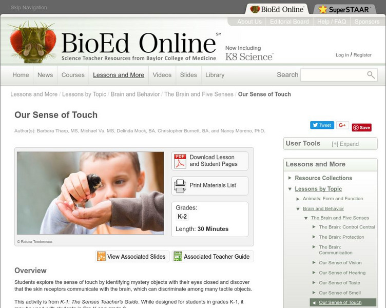 Bio Ed Online: Our Sense of Touch Lesson Plan Bio Ed Online: Our Sense of Touch Lesson Plan