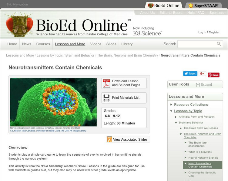 Bio Ed Online: Neurotransmitters Contain Chemicals Lesson Plan Bio Ed Online: Neurotransmitters Contain Chemicals Lesson Plan