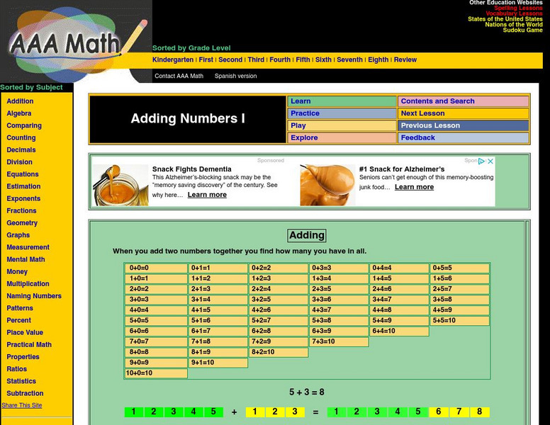 Aaa Math: Adding Numbers Activity