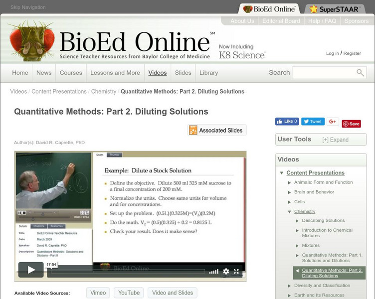 Bio Ed Online: Quantitative Methods: Part 2. Diluting Solutions Instructional Video Bio Ed Online: Quantitative Methods: Part 2. Diluting Solutions Instructional Video