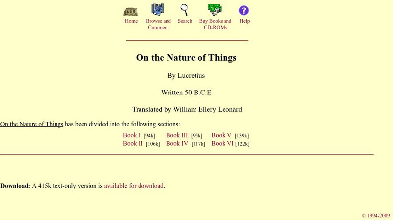 Mit: Internet Classics Archive: On the Nature of Things Primary Mit: Internet Classics Archive: On the Nature of Things Primary