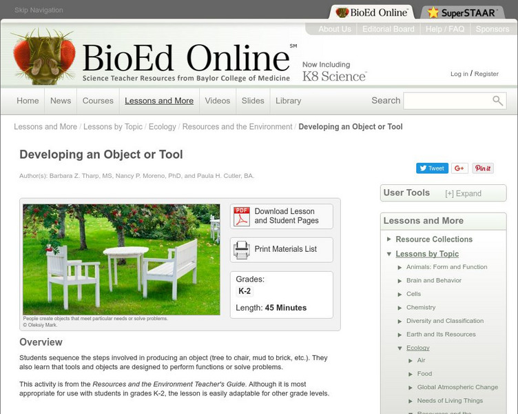 Bio Ed Online: Developing an Object or Tool Lesson Plan Bio Ed Online: Developing an Object or Tool Lesson Plan