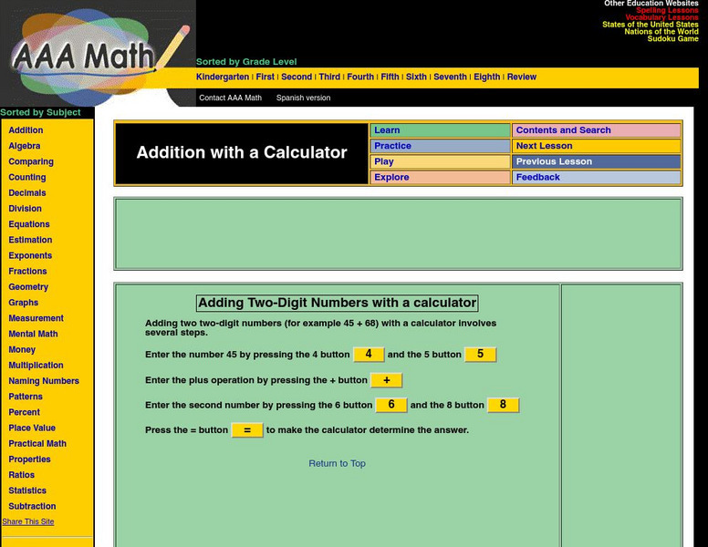 Aaa Math: Adding With a Calculator Activity Aaa Math: Adding With a Calculator Activity