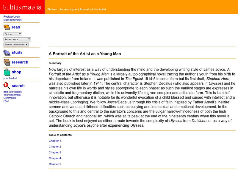Bibliomania: A Portrait of the Artist as a Young Man Handout Bibliomania: A Portrait of the Artist as a Young Man Handout