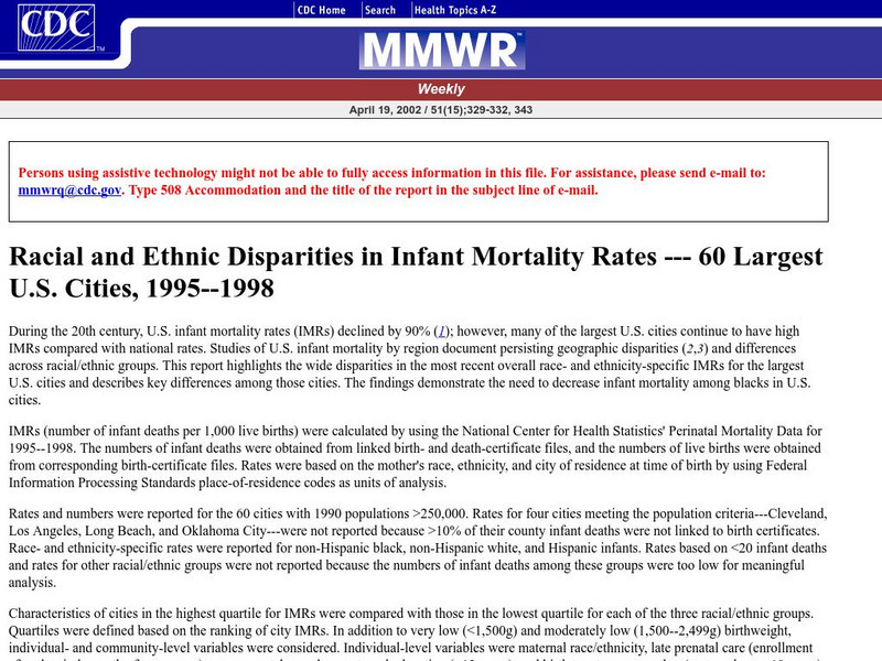 Centers for Disease Control: Racial & Ethnic Disparities in Infant Mortality Rates Article