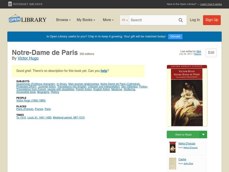 Open Library: Notre Dame De Paris eBook Open Library: Notre Dame De Paris eBook