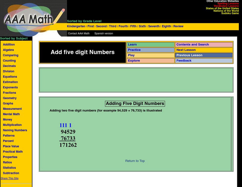 Aaa Math: Adding Five Digit Numbers Interactive