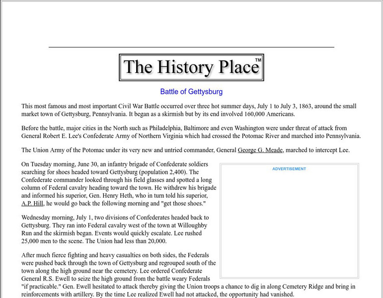 The History Place: Battle of Gettysburg Handout The History Place: Battle of Gettysburg Handout